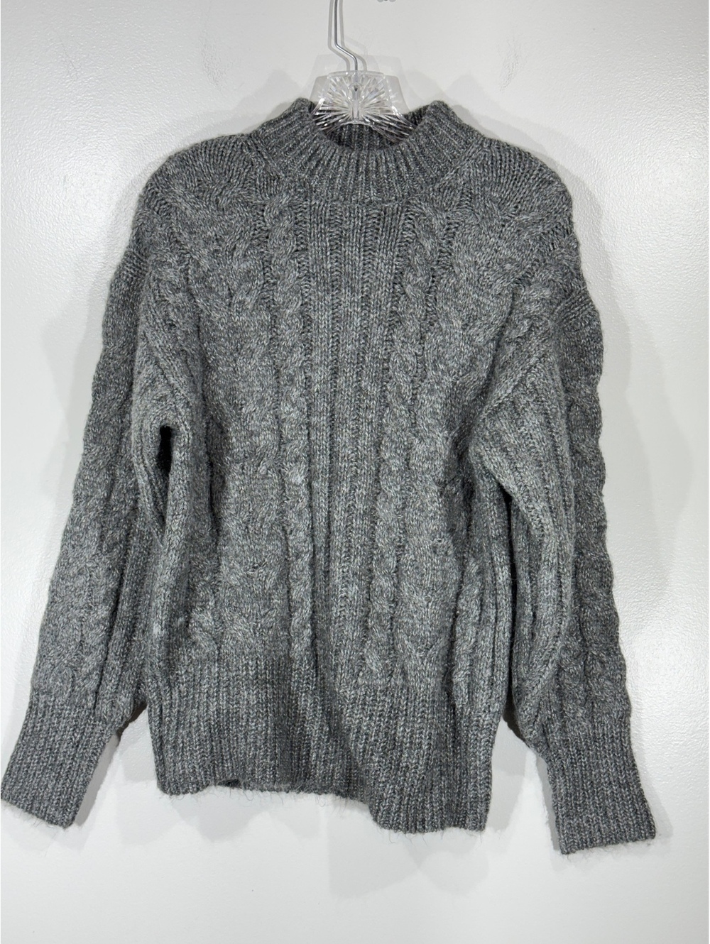 A New Day XS Gray Cable Knit Mock Neck Sweater